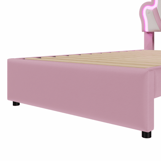 Cama de criança estofada 90x200 cm - com LED e 2 gavetas - Rosa