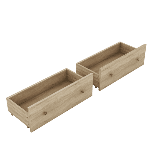 Cama de madeira maciça 160x200 cm com gavetas e cabeceira com arrumação - com estrado de ripas - Natural