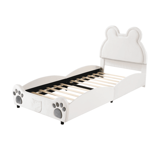 Cama de criança 90 x 200 cm - forma de urso - tecido de veludo - Branco