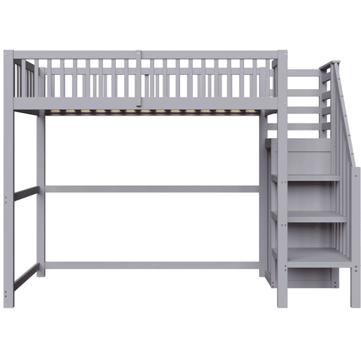 Cama mezzanine em madeira 90x200cm - com roupeiro - Cinzento