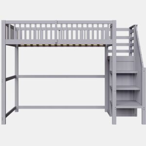 Cama mezzanine em madeira 90x200cm - com roupeiro - Cinzento