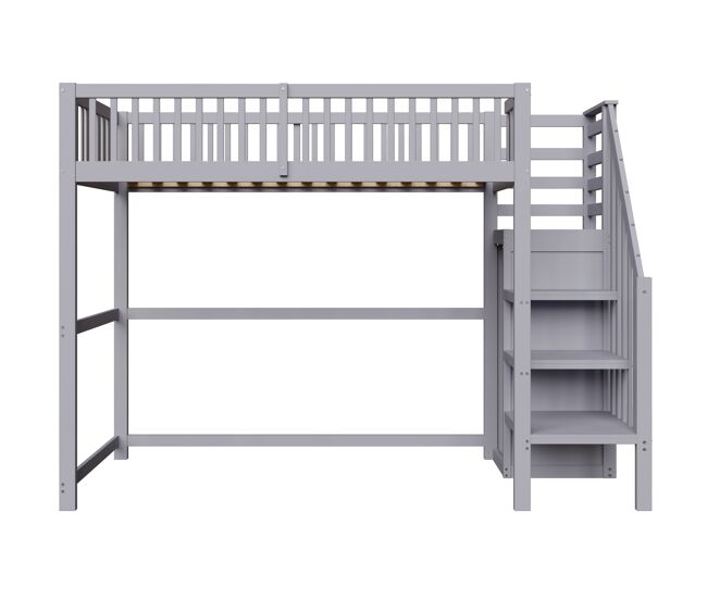 Cama entrepiso de madera 90x200cm - con armario - gris
