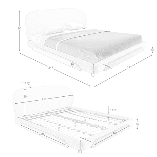 Cama em tecido cinza claro Angel Cerdá modelo 7222