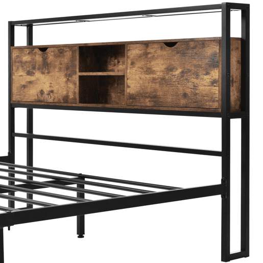 Cama para adultos 140x200 cm com espaço de arrumação - estrutura metálica - Castanho