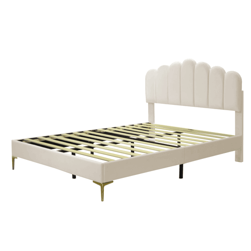 Cama estofada em veludo 140x200cm com estrado de ripas - cabeceira regulável - bege