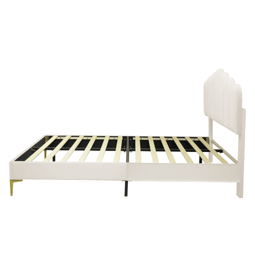 Cama estofada em veludo 140x200cm com estrado de ripas - cabeceira regulável - bege