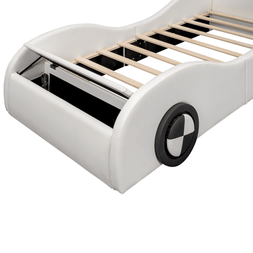 Cama de criança 90x200cm - Cama almofadada em forma de carro com rodas iluminadas - Branco