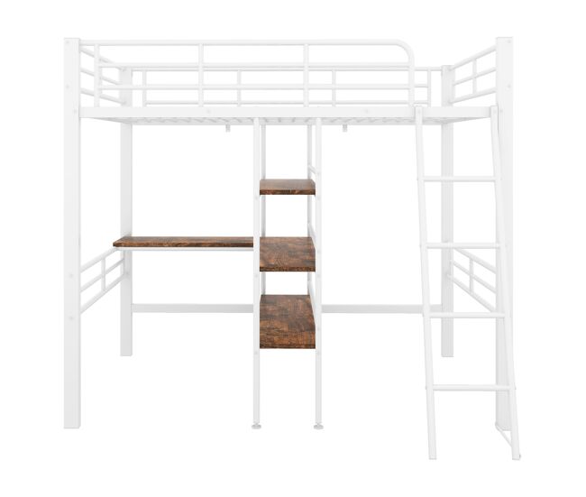 Cama entrepiso 90x200 cm - con escritorio y estantes de almacenamiento - blanco