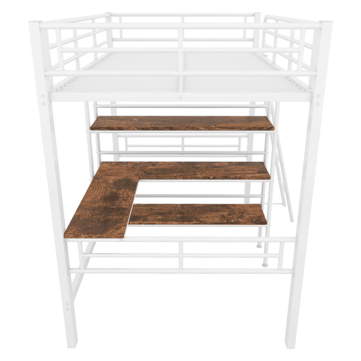Cama mezzanine 90x200 cm - com secretária e prateleiras para arrumação - Branco