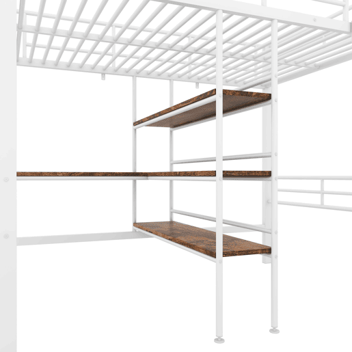 Cama mezzanine 90x200 cm - com secretária e prateleiras para arrumação - Branco