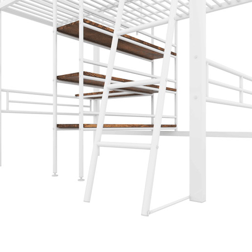 Cama mezzanine 90x200 cm - com secretária e prateleiras para arrumação - Branco