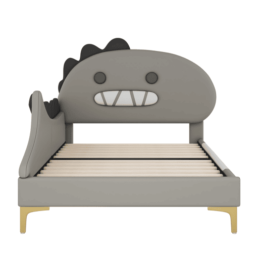 Cama de criança 90x200 cm - em forma de dinossauro - em pele sintética - Cinzento