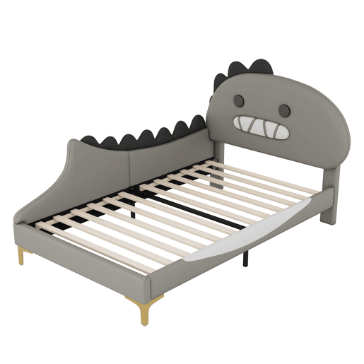 Cama de criança 90x200 cm - em forma de dinossauro - em pele sintética - Cinzento