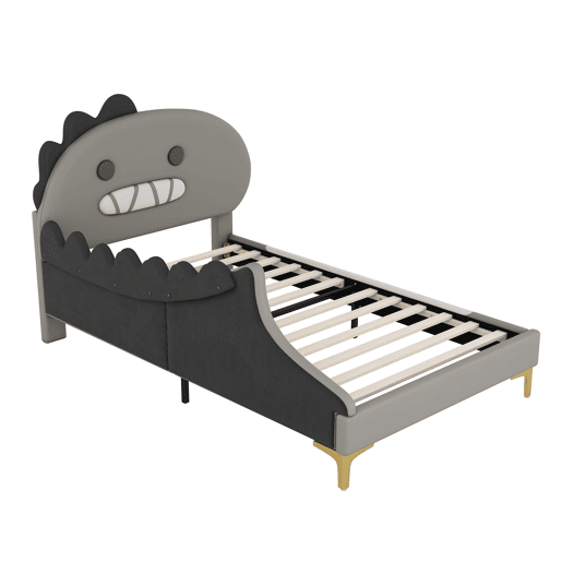 Cama de criança 90x200 cm - em forma de dinossauro - em pele sintética - Cinzento