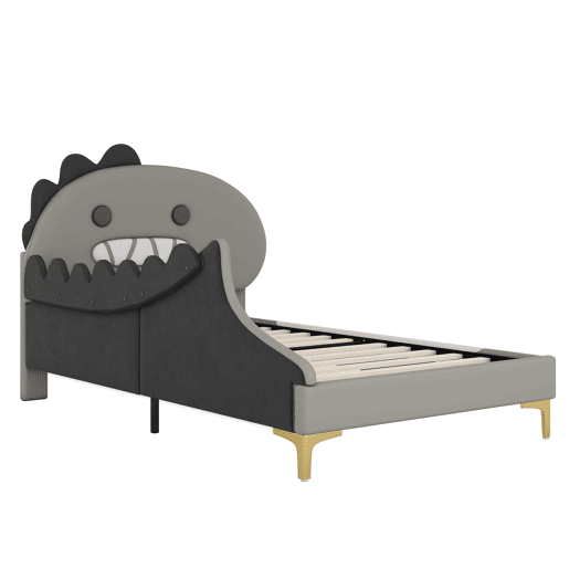 Cama de criança 90x200 cm - em forma de dinossauro - em pele sintética - Cinzento