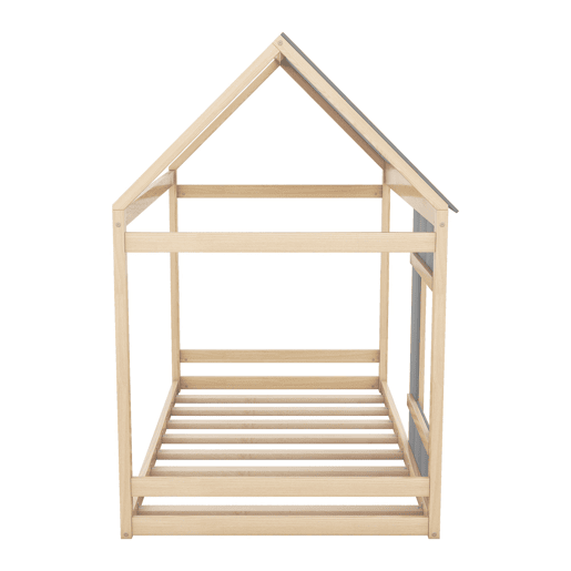 Cama cabina em madeira de pinho 90x200cm - cama de criança com teto e janela e mola de caixa - Natural