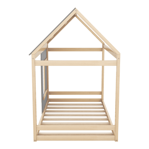 Cama cabina em madeira de pinho 90x200cm - cama de criança com teto e janela e mola de caixa - Natural