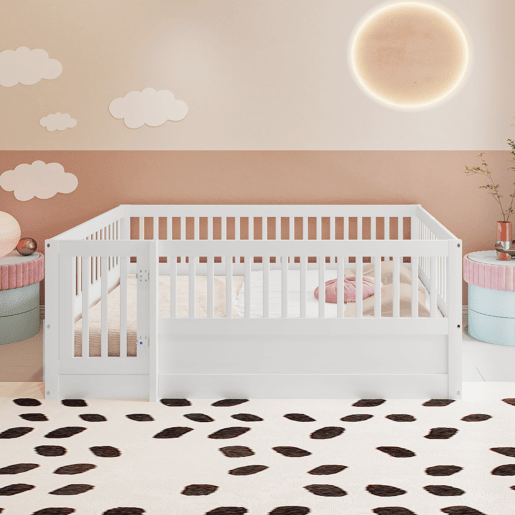 Cama de madeira para crianças 140x200 cm com uma porta - sem estrado - Branco