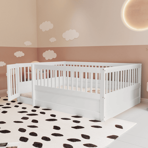 Cama de madeira para crianças 140x200 cm com uma porta - sem estrado - Branco