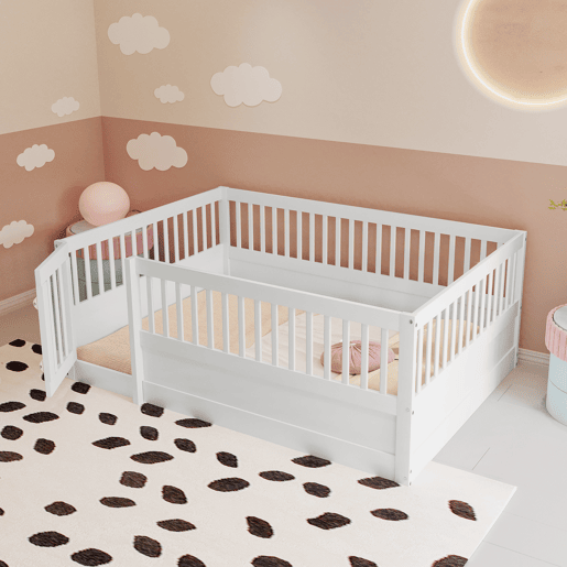 Cama de madeira para crianças 140x200 cm com uma porta - sem estrado - Branco