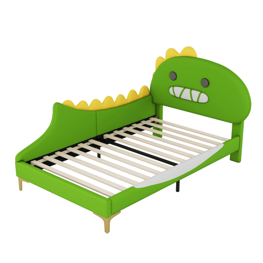 Cama de criança 90x200 cm - em forma de dinossauro - em pele sintética - Verde