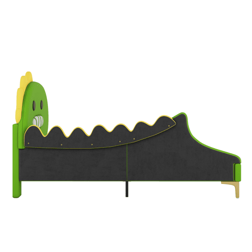 Cama de criança 90x200 cm - em forma de dinossauro - em pele sintética - Verde