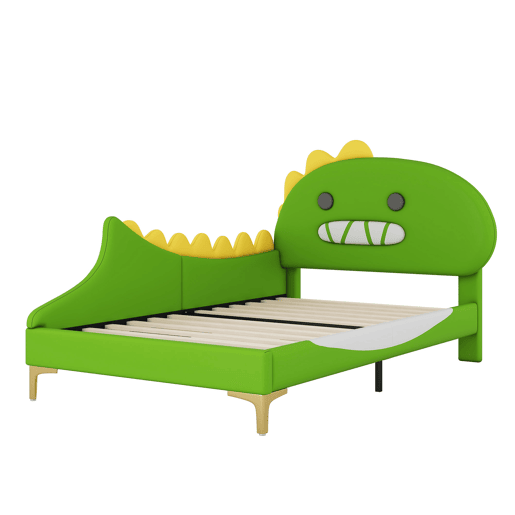 Cama de criança 90x200 cm - em forma de dinossauro - em pele sintética - Verde