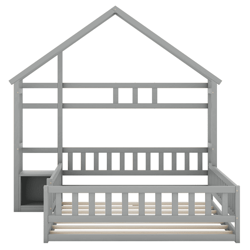 Cama de cabina para crianças 140x200 cm com mesa de cabeceira e grades de proteção - estrado - Cinzento