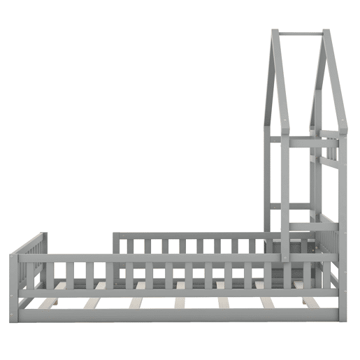 Cama de cabina para crianças 140x200 cm com mesa de cabeceira e grades de proteção - estrado - Cinzento