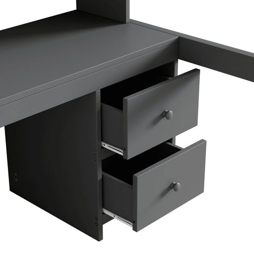 Cama mezzanine 90x200 cm - com secretária e 2 cómodas - pinho maciço e MDF - Cinzento