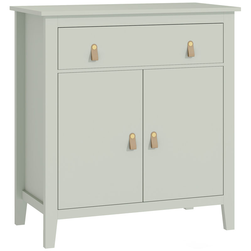 Homcom aparador de 2 puertas aparador de salón moderno con cajón estante ajustable y tiradores de pu mueble auxiliar para comedor pasillo 80x40x90 cm verde claro
