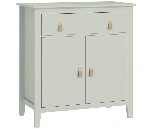 Homcom aparador de 2 puertas aparador de salón moderno con cajón estante ajustable y tiradores de pu mueble auxiliar para comedor pasillo 80x40x90 cm verde claro