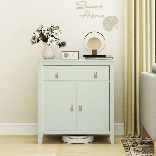 HOMCOM Aparador de 2 Portas Moderno com Gaveta, Prateleira Ajustável e Puxadores em PU para Sala de Jantar ou Entrada 80x40x90 cm Verde Claro