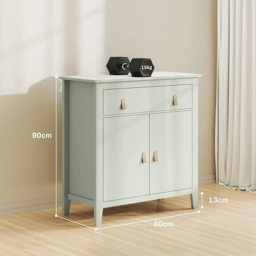 HOMCOM Aparador de 2 Portas Moderno com Gaveta, Prateleira Ajustável e Puxadores em PU para Sala de Jantar ou Entrada 80x40x90 cm Verde Claro