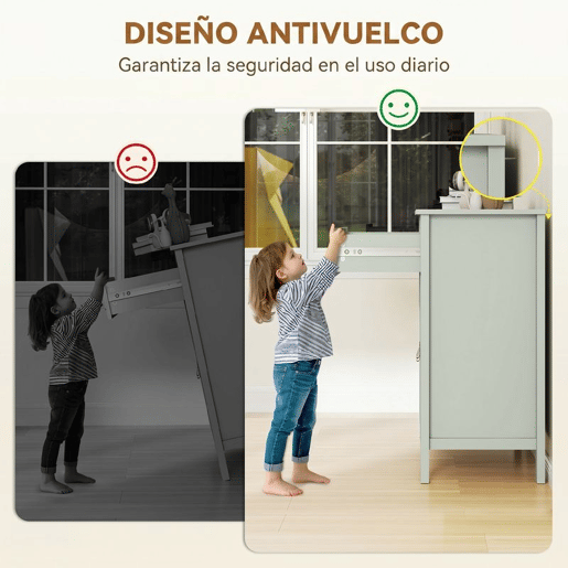 HOMCOM Aparador de 2 Portas Moderno com Gaveta, Prateleira Ajustável e Puxadores em PU para Sala de Jantar ou Entrada 80x40x90 cm Verde Claro