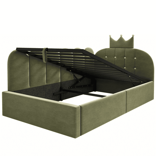 Cama estofada e sofá-cama 90x200 cm - com arrumação hidráulica, cama de dia, formato em L, veludo, design com estrutura em grelha - verde Cama estofada e sofá-cama 90x200 cm - com arrumação hidráulica, cama de dia, formato em L, veludo, design com estrutura em grelha - verde