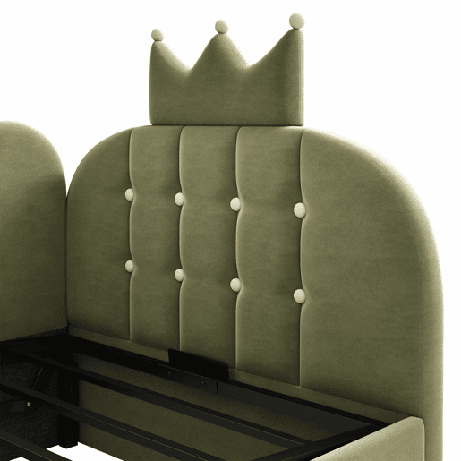 Cama estofada e sofá-cama 90x200 cm - com arrumação hidráulica, cama de dia, formato em L, veludo, design com estrutura em grelha - verde Cama estofada e sofá-cama 90x200 cm - com arrumação hidráulica, cama de dia, formato em L, veludo, design com estrutura em grelha - verde