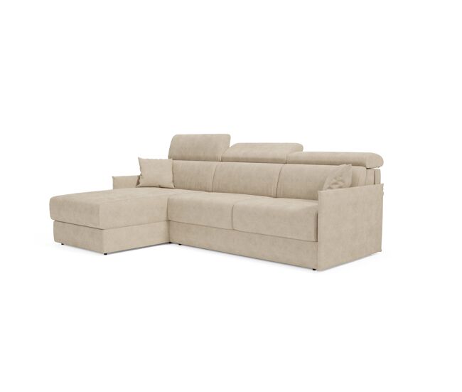 Miryam sofá cama esquinero con reposacabezas reclinables en tejido antimanchas t31 252 cm izquierdo beige