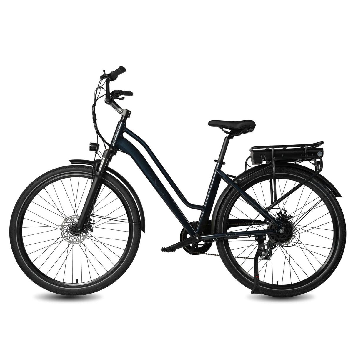 Bicicleta eléctrica maxturn urban7 - motor 250w batería 36v12.8ah 27.5" frenos de disco mecánico - azul oscuro