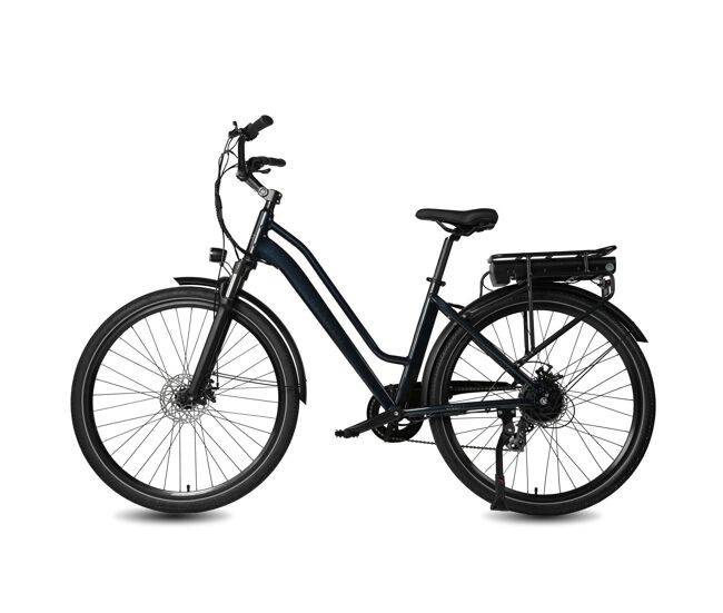 Bicicleta eléctrica maxturn urban7 - motor 250w batería 36v12.8ah 27.5" frenos de disco mecánico - azul oscuro