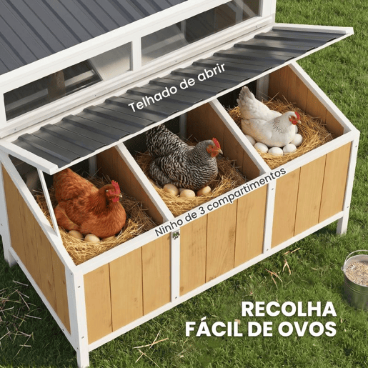 PawHut Galinheiro de Madeira Galinheiro de Exterior para 2-4 Galinhas com Casa Principal Ninho Bandeja Amovivel e Telhado Impermeável 145x90x92 cm Madeira PawHut Galinheiro de Madeira Galinheiro de Exterior para 2-4 Galinhas com Casa Principal Ninho Bandeja Amovivel e Telhado Impermeável 145x90x92 cm Madeira