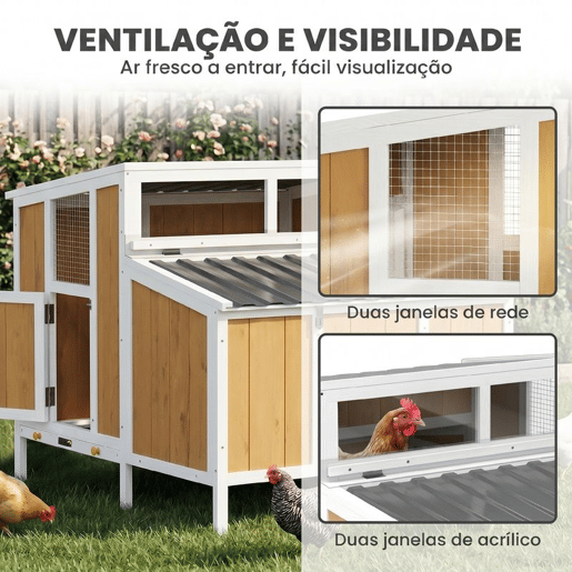 PawHut Galinheiro de Madeira Galinheiro de Exterior para 2-4 Galinhas com Casa Principal Ninho Bandeja Amovivel e Telhado Impermeável 145x90x92 cm Madeira PawHut Galinheiro de Madeira Galinheiro de Exterior para 2-4 Galinhas com Casa Principal Ninho Bandeja Amovivel e Telhado Impermeável 145x90x92 cm Madeira