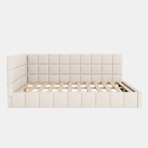 Cama de adulto 160x200cm em veludo com estrado de ripas e estrado de ripas - Bege