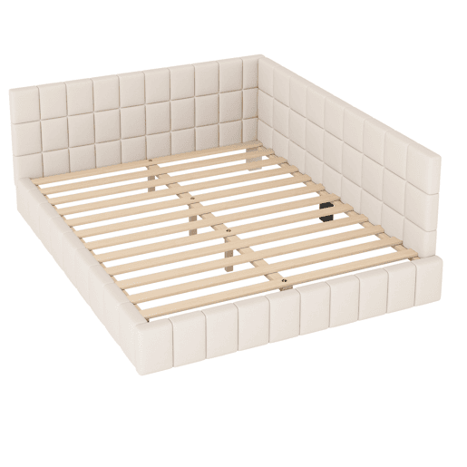 Cama de adulto 160x200cm em veludo com estrado de ripas e estrado de ripas - Bege