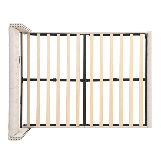 Cama de adulto estofada em linho - 140x190 cm - com estrado de molas - Bege