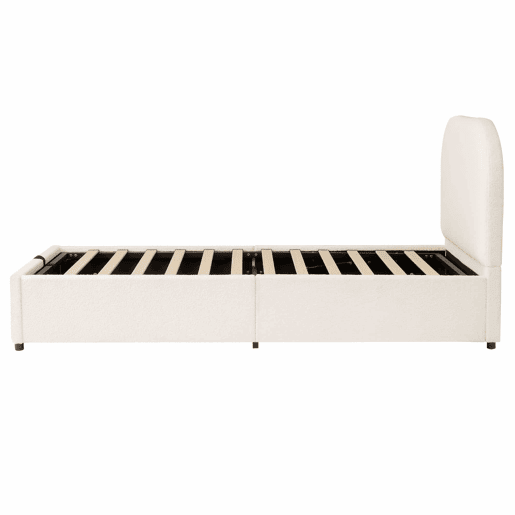 Cama individual 90x200 cm - funcional, com sistema hidráulico, cabeceira e amplo espaço de arrumação - bege bouclé