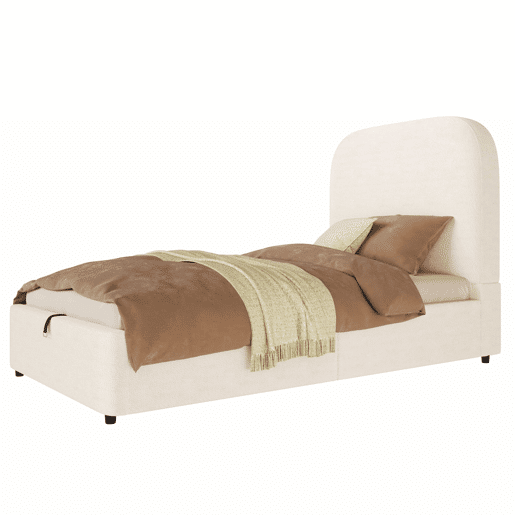 Cama individual 90x200 cm - funcional, com sistema hidráulico, cabeceira e amplo espaço de arrumação - bege bouclé