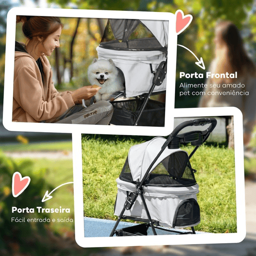 PawHut Carrinho para Cães Dobrável Carrinho para Cães Pequenos com 4 Rodas EVA Rodas Giratórias e Travão Cesto Correias de Segurança Capota Ajustável Suporte para Copos e Janelas 67x45x96 cm Cinzento Claro PawHut Carrinho para Cães Dobrável Carrinho para Cães Pequenos com 4 Rodas EVA Rodas Giratórias e Travão Cesto Correias de Segurança Capota Ajustável Suporte para Copos e Janelas 67x45x96 cm Cinzento Claro