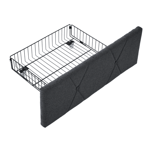 Cama estofada em linho 140x200cm - com 4 gavetas e portas de carregamento USB - Cinzento (colchão não incluído)