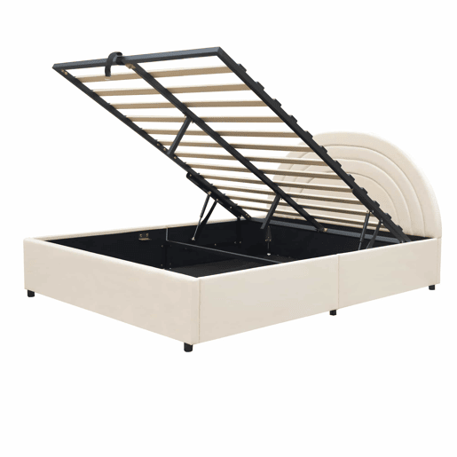Cama estofada 140x190 - com base, cabeceira, ripas de madeira, montagem fácil, para jovens e adultos - Bege